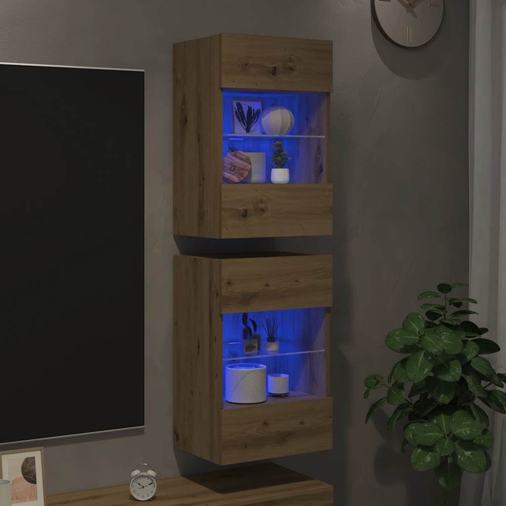 Nástenné Skrinky S Led Osvetlením Pre Tv 2 St 40X30X60,5 Cm