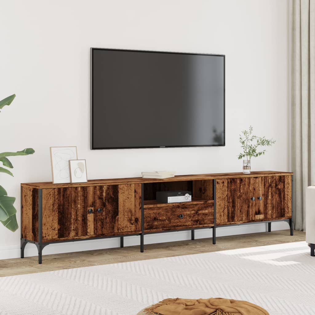 Tv-Bänk Med Låda Åldrat Trä 200X25X44 Cm Konstruerat Trä