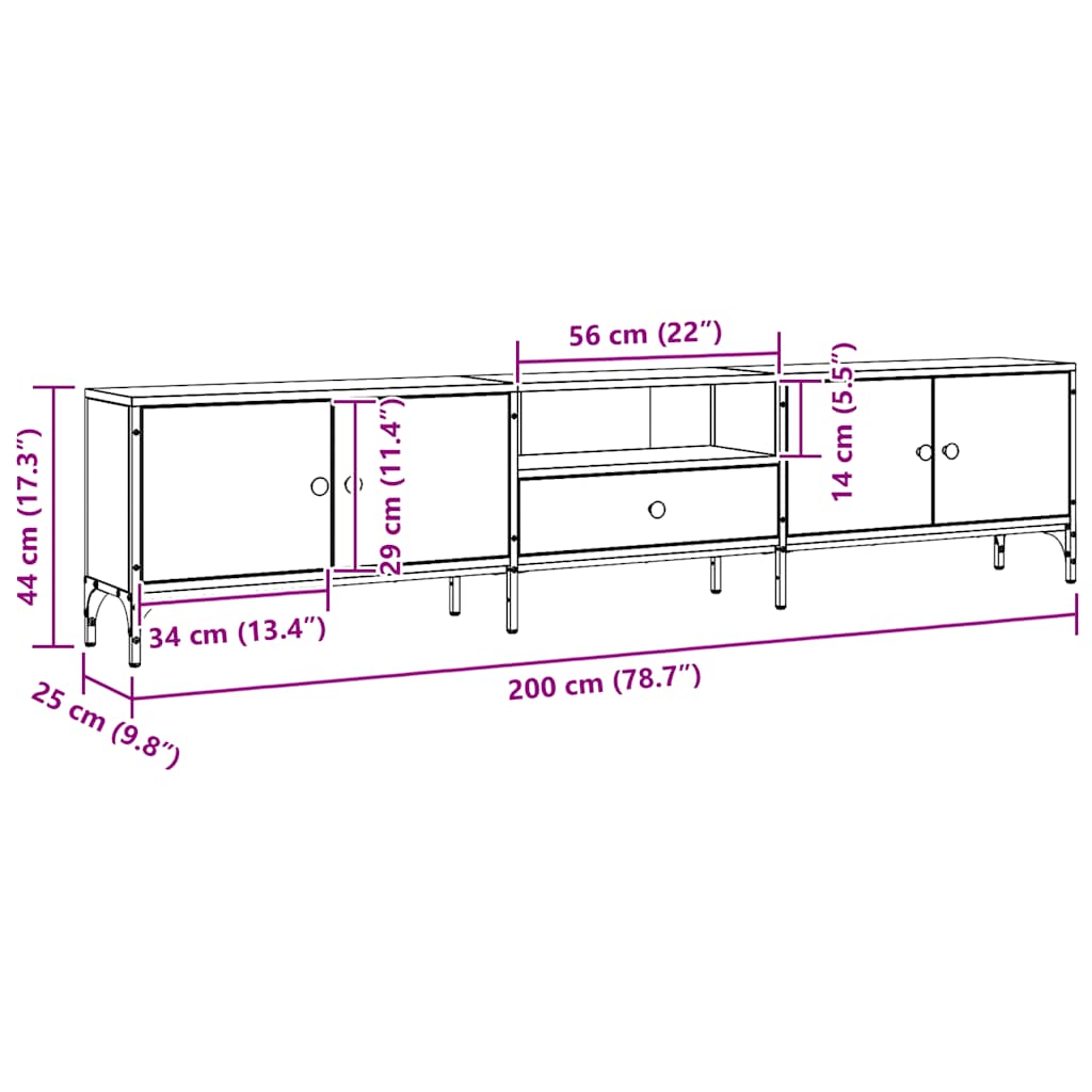 Tv-Bänk Med Låda 200X25X44 Cm Konstruerat Trä