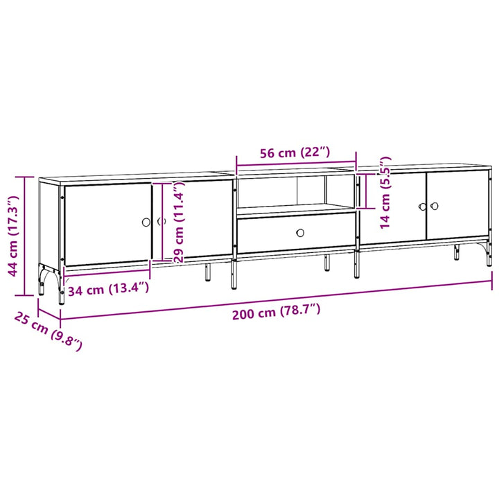 Tv-Bänk Med Låda 200X25X44 Cm Konstruerat Trä
