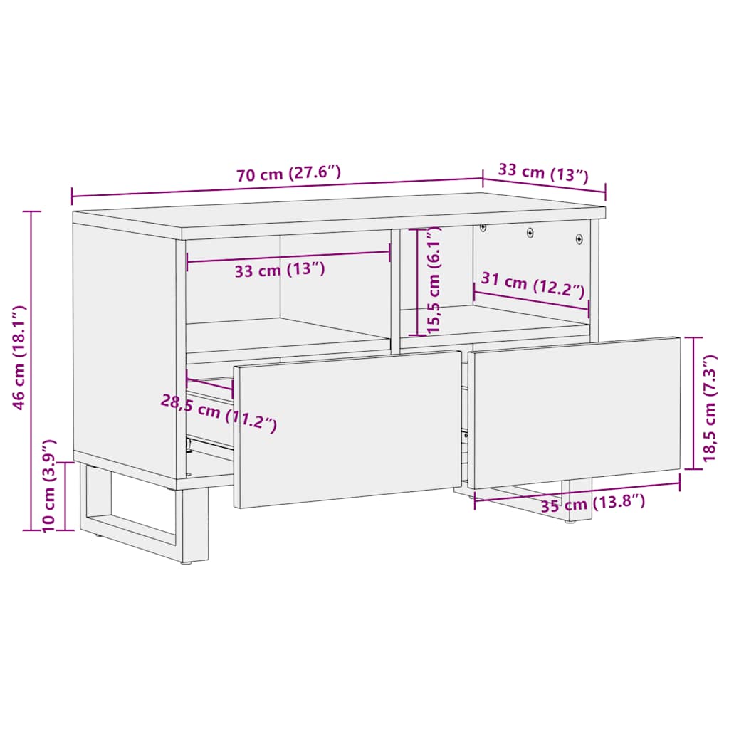 Tv-Bänk Svart 70X33X46 Cm Massivt Mangoträ