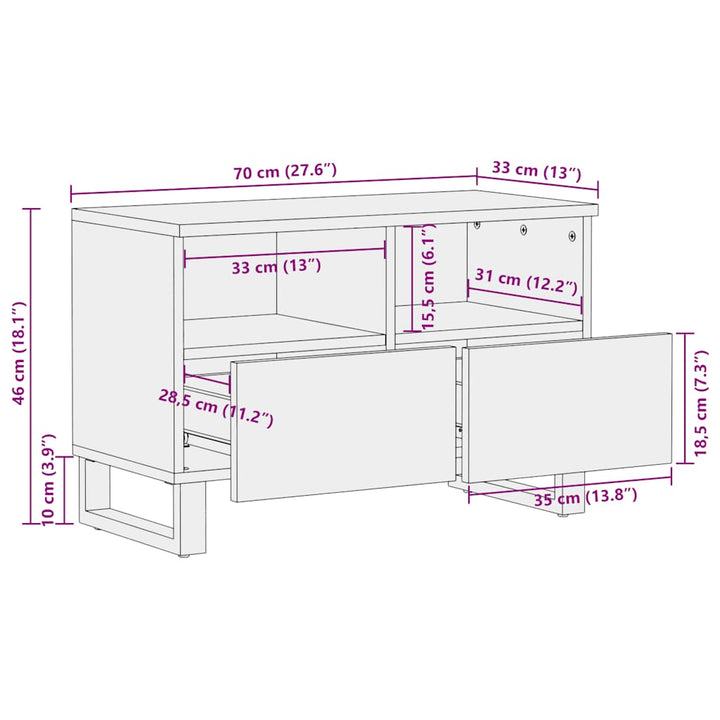 Tv-Bänk Svart 70X33X46 Cm Massivt Mangoträ