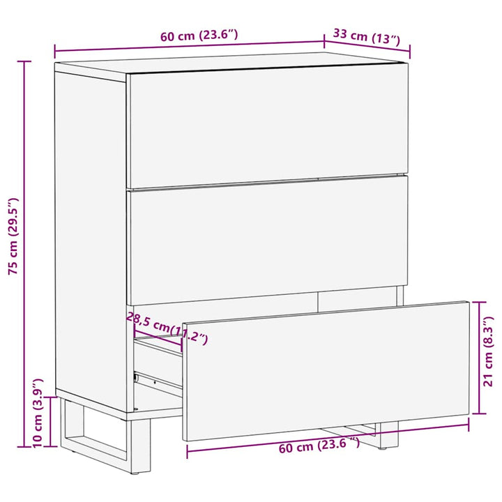 Skänk Svart 60X33X75 Cm Massivt Mangoträ