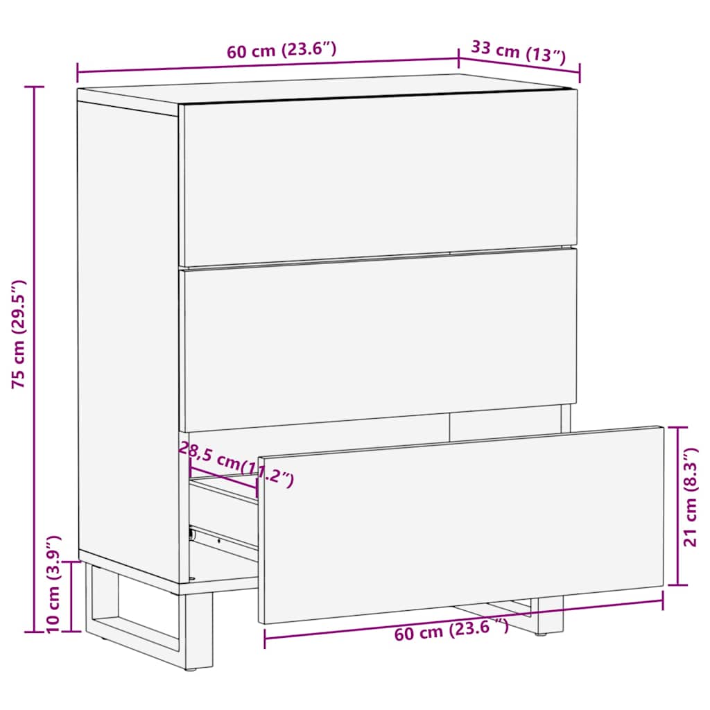 Skänk Svart 60X33X75 Cm Massivt Mangoträ