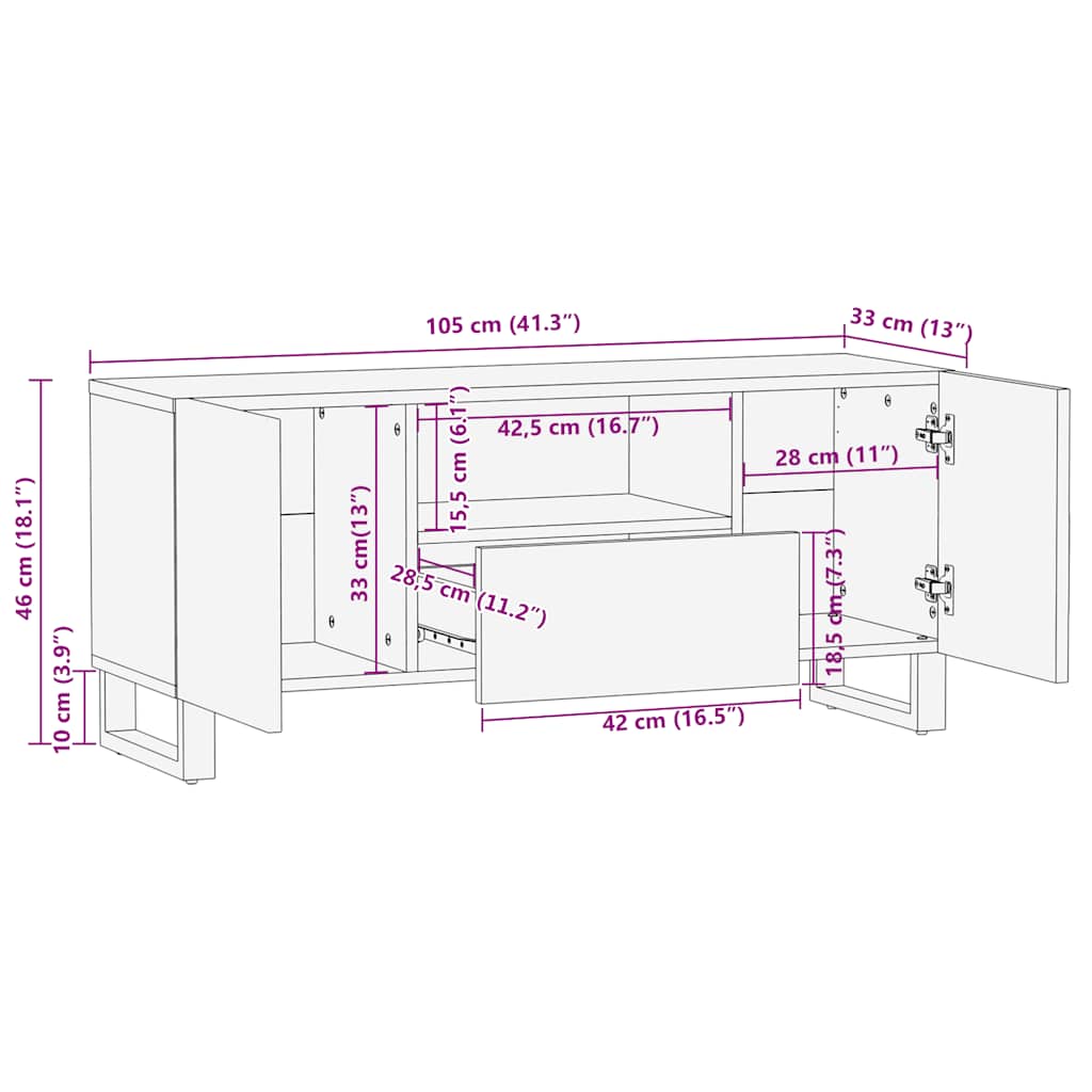 Tv-Bänk Svart 105X33X46 Cm Massivt Mangoträ