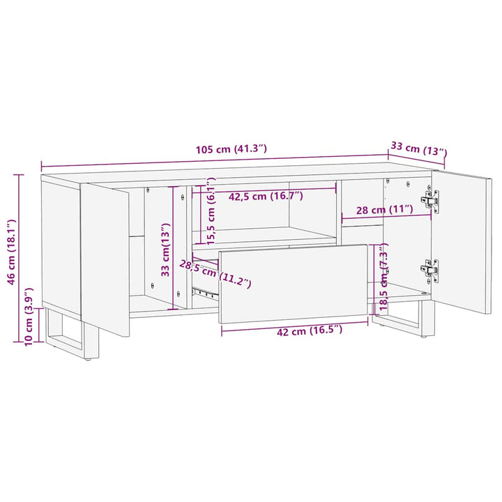 Tv-Bänk Svart 105X33X46 Cm Massivt Mangoträ
