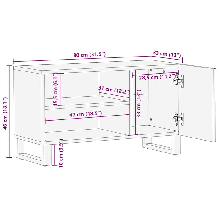Tv-Bänk Svart 80X33X46 Cm Massivt Mangoträ