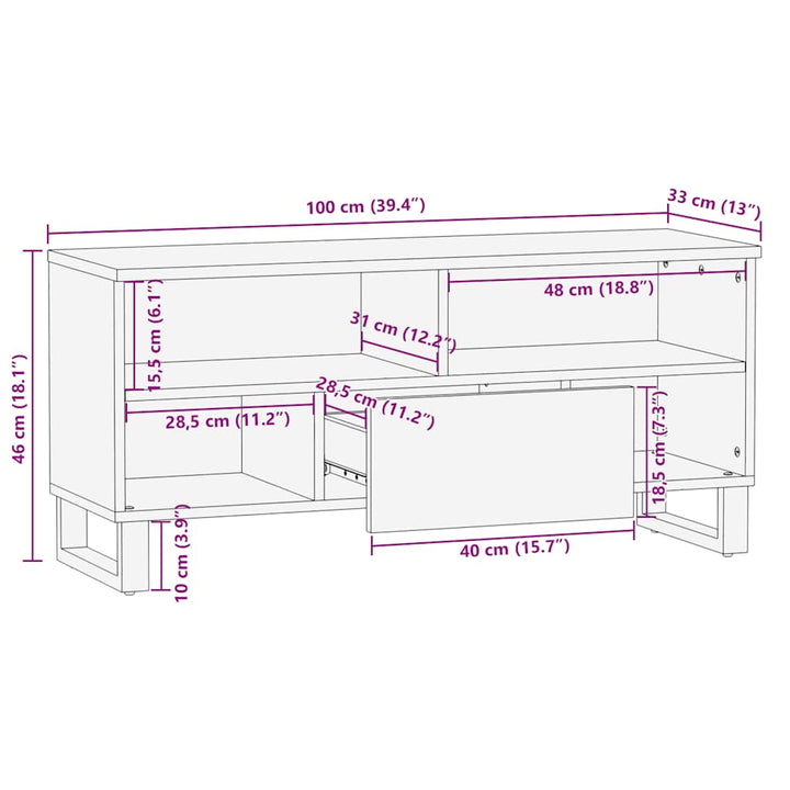 Tv-Bänk Svart 100X33X46 Cm Massivt Mangoträ
