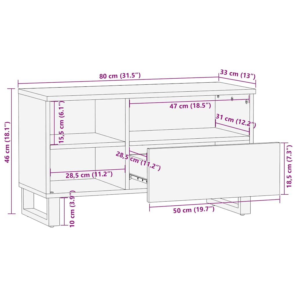 Tv-Bänk Svart 80X33X46 Cm Massivt Mangoträ