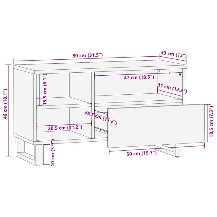 Tv-Bänk Svart 80X33X46 Cm Massivt Mangoträ