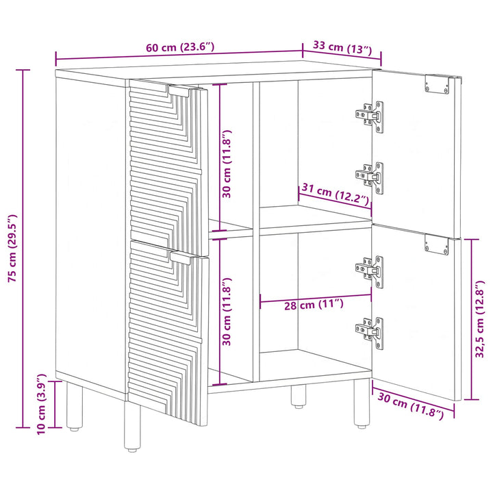 Sideboard Med Hylla Brun 60 X 33,5 X 75 Cm Massivt Mangoträ