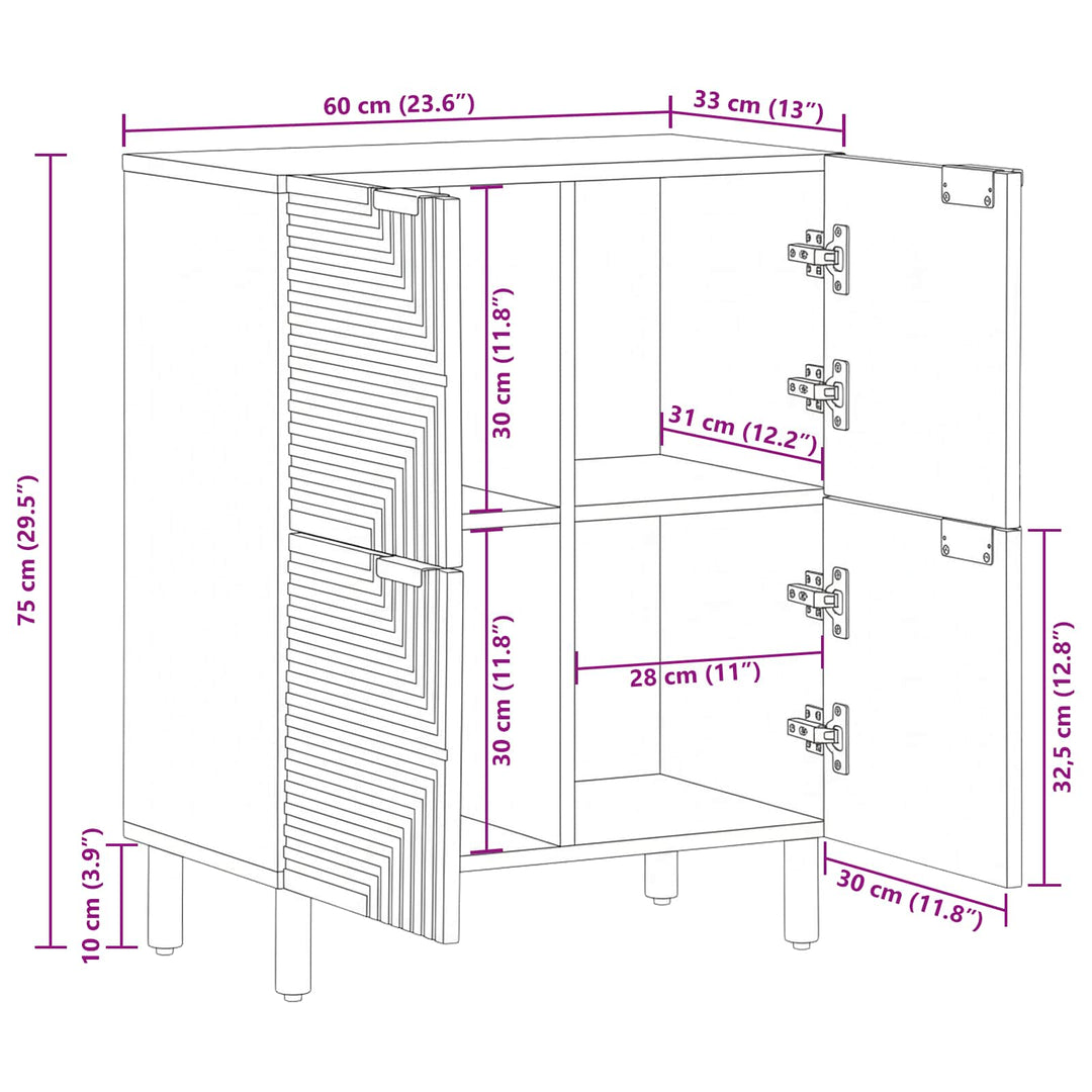 Sideboard Med Hylla Brun 60 X 33,5 X 75 Cm Massivt Mangoträ