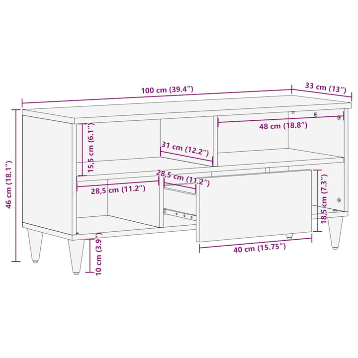 Tv-Bänk Svart 100X33X46 Cm Massivt Mangoträ