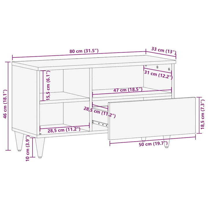Tv-Bänk Svart 80X33X46 Cm Massivt Mangoträ