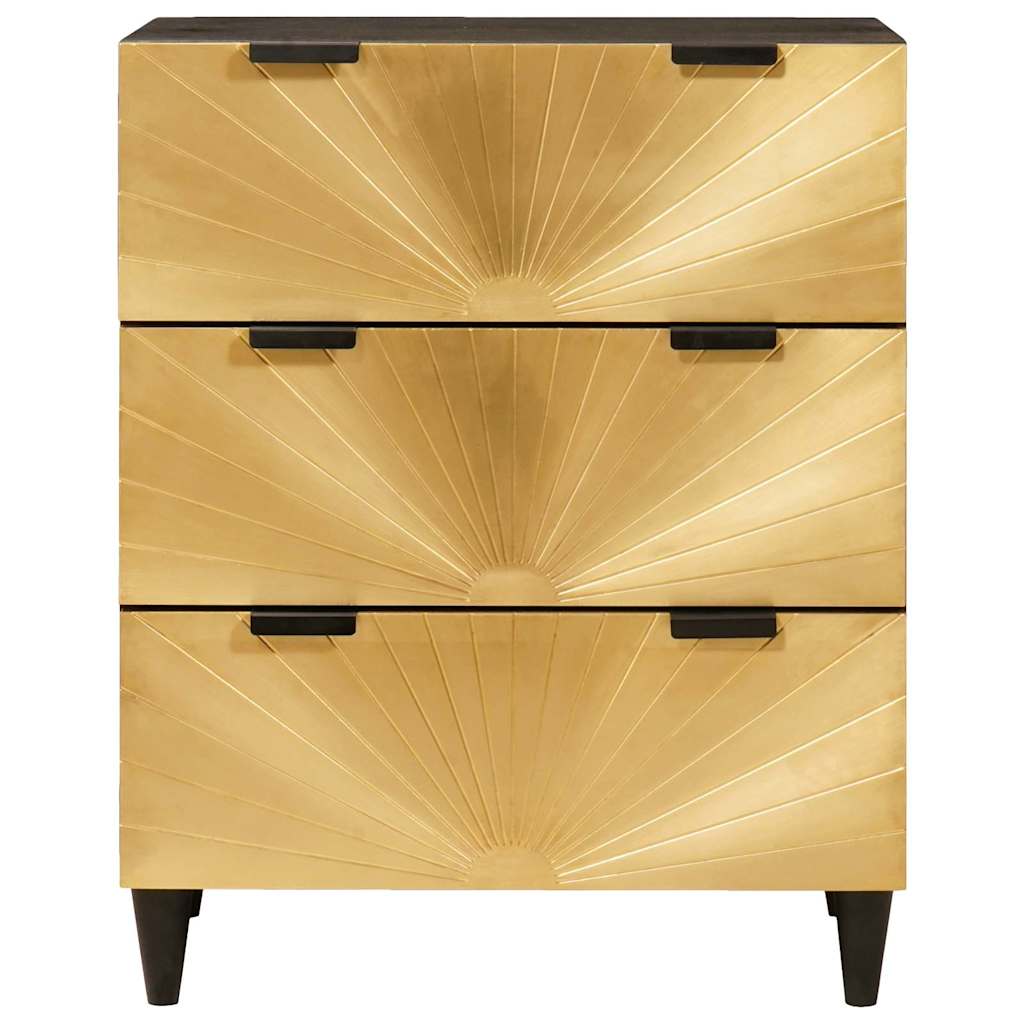 Sideboard Svart Och Guld 60 X 33 X 75 Cm Massivt Mangoträ