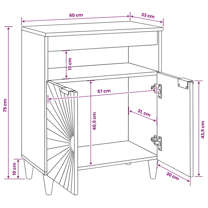Sideboard Svart Och Guld 60 X 33 X 75 Cm Massivt Mangoträ