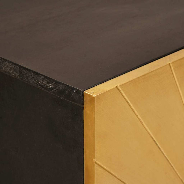 Sidokabinett Svart Och Guld 60 X 33,5 X 100 Cm Massivt Mangoträ