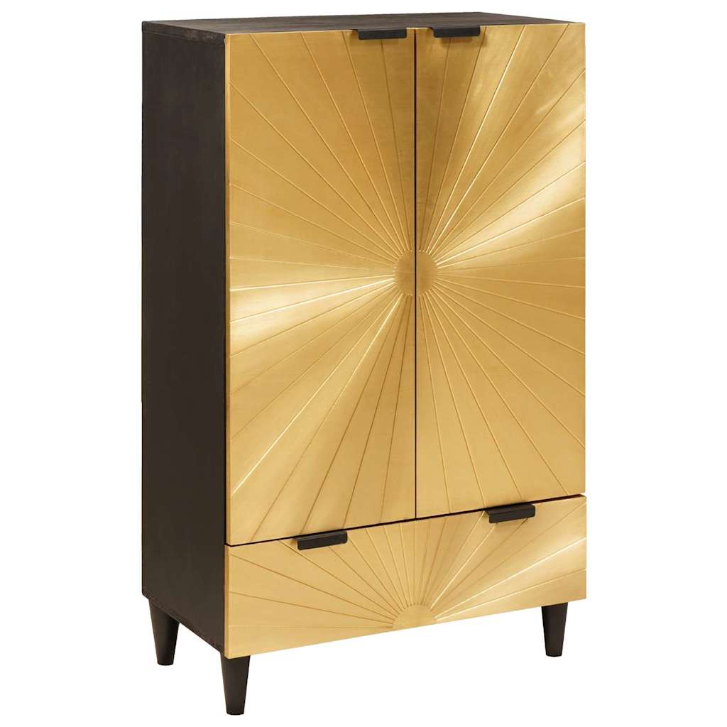Sidokabinett Svart Och Guld 60 X 33,5 X 100 Cm Massivt Mangoträ