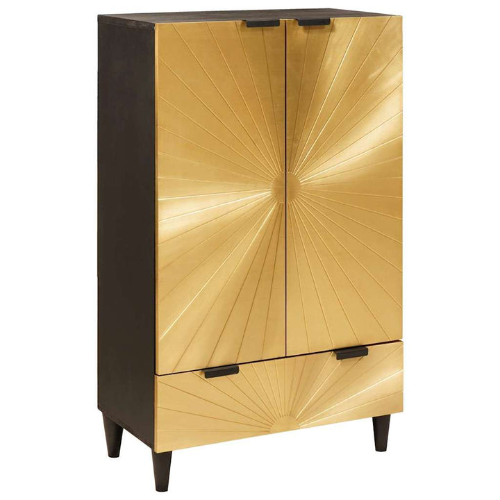 Sidokabinett Svart Och Guld 60 X 33,5 X 100 Cm Massivt Mangoträ