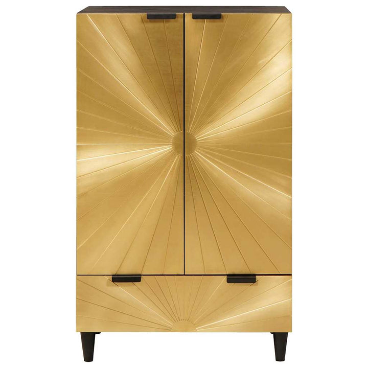 Sidokabinett Svart Och Guld 60 X 33,5 X 100 Cm Massivt Mangoträ