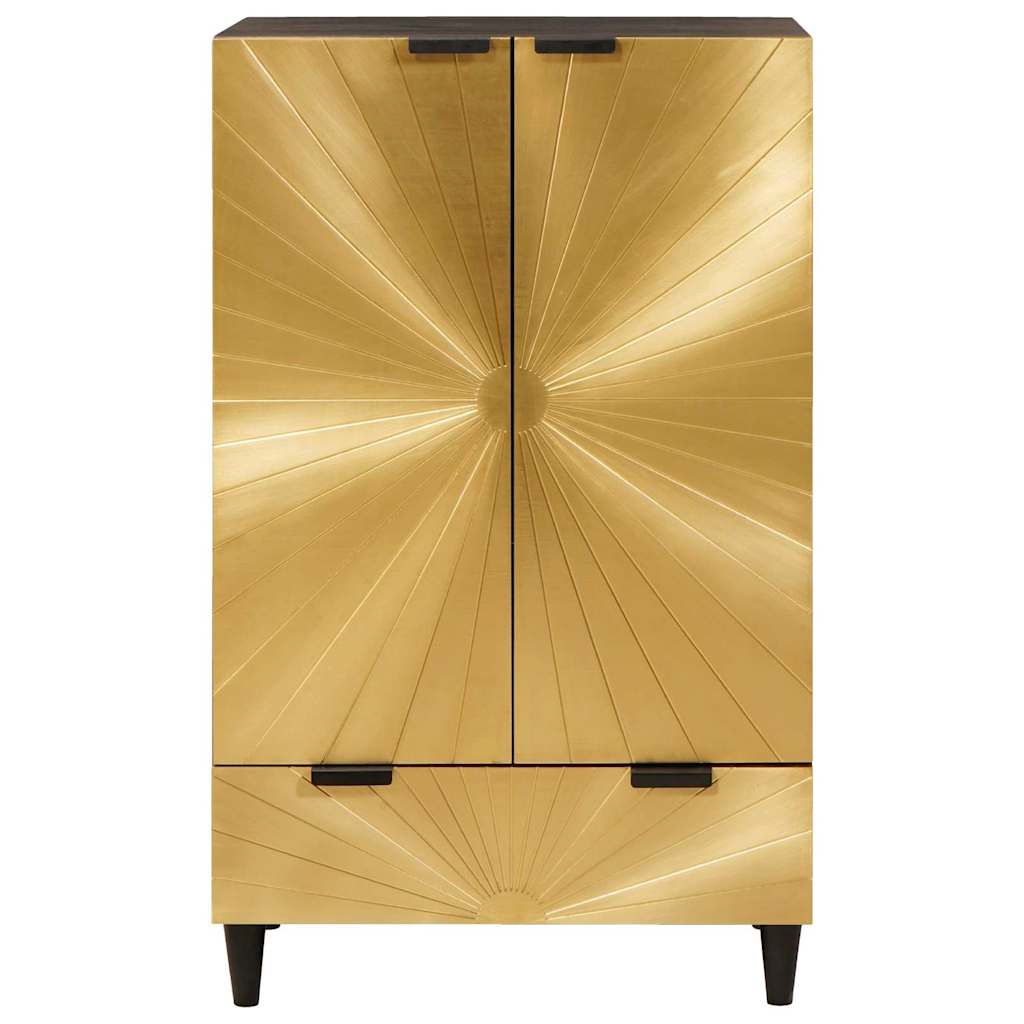 Sidokabinett Svart Och Guld 60 X 33,5 X 100 Cm Massivt Mangoträ