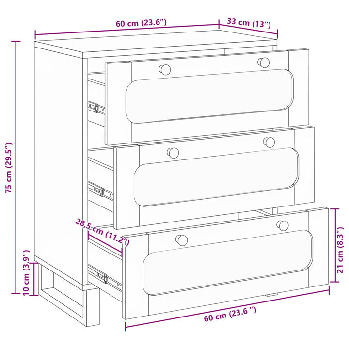 Sideboard 60 X 33 X 75 Cm Massivt Mangoträ Brun