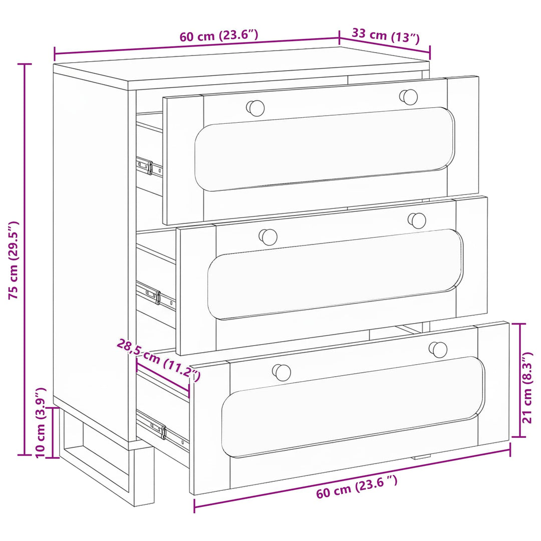 Sideboard 60 X 33 X 75 Cm Massivt Mangoträ Brun