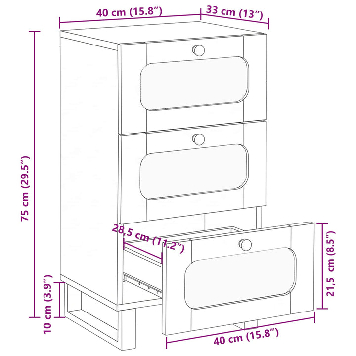 Sideboard Med Låda Brun 40 X 33 X 75 Cm Massivt Mangoträ
