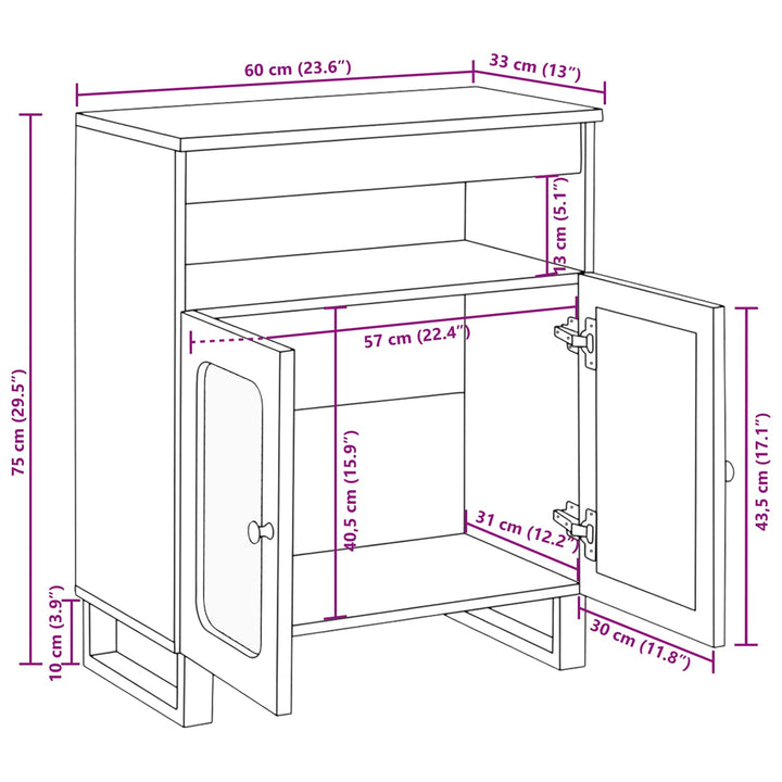 Sideboard Med Lagring Brun 60 X 33 X 75 Cm Massivt Mangoträ