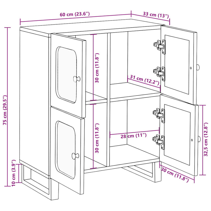 Sideboard Med Lagring Brun 60 X 33 X 75 Cm Massivt Mangoträ
