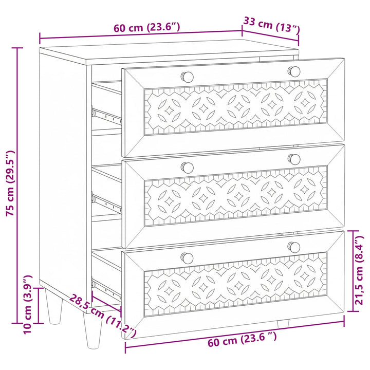 Sideboard 60 X 33 X 75 Cm Massivt Mangoträ Vit