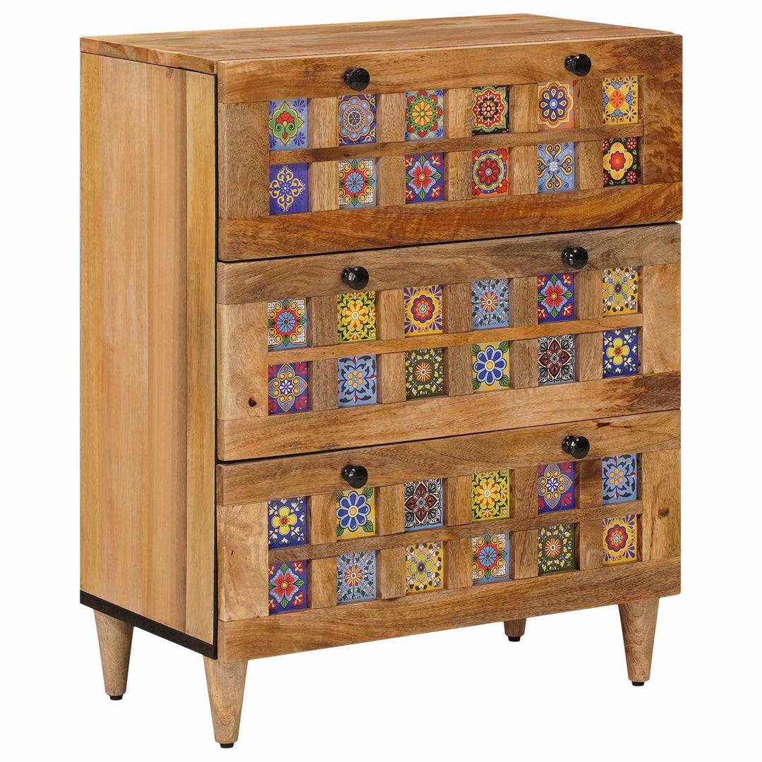 Sideboard 60 X 33 X 75 Cm Massivt Mangoträ Naturfärg