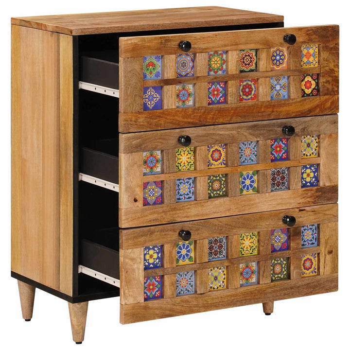 Sideboard 60 X 33 X 75 Cm Massivt Mangoträ Naturfärg