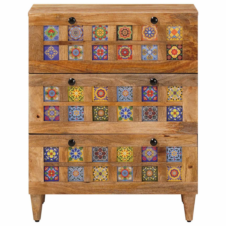 Sideboard 60 X 33 X 75 Cm Massivt Mangoträ Naturfärg