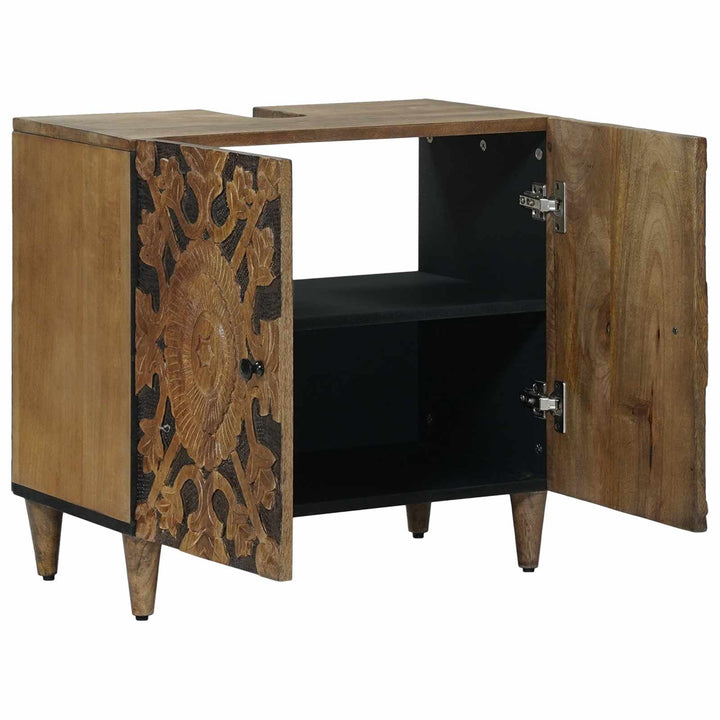 Badrumsskåp Med Handfat Brun 62 X 33 X 58 Cm Massivt Mangoträ