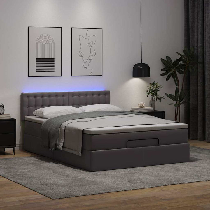 Ottomansk Säng Med Madrasser&amp;Leds 140X200Cm Konstläder