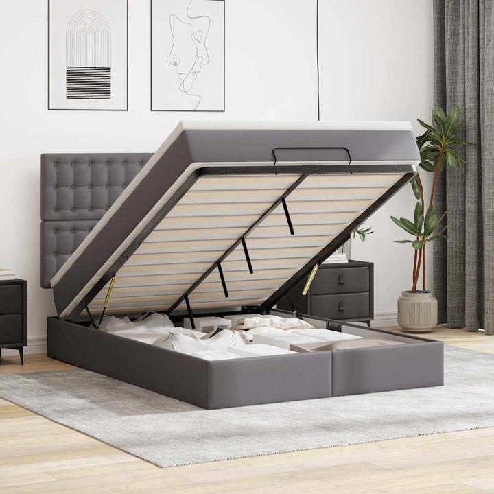 Ottoman Sängram Med Madrasser Konstläder