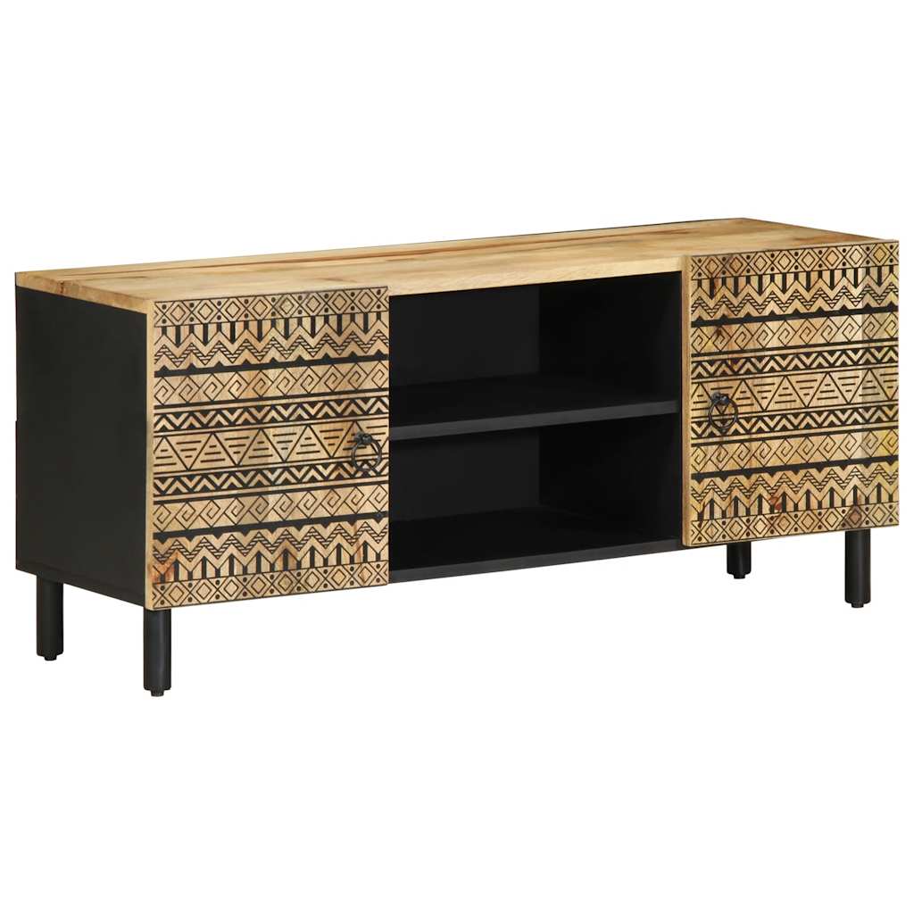 Tv-Bänk Svart 105X33,5X46 Cm Massivt Grovt Mangoträ