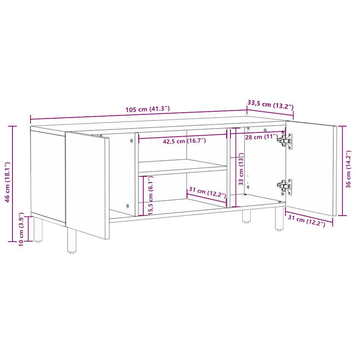 Tv-Bänk Svart 105X33,5X46 Cm Massivt Grovt Mangoträ