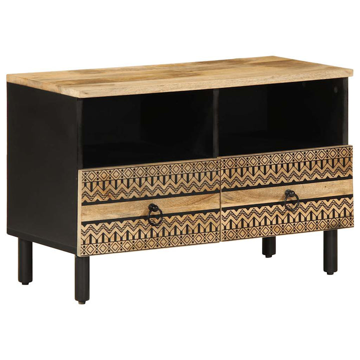 Tv-Bänk Svart 70X33,5X46 Cm Massivt Grovt Mangoträ