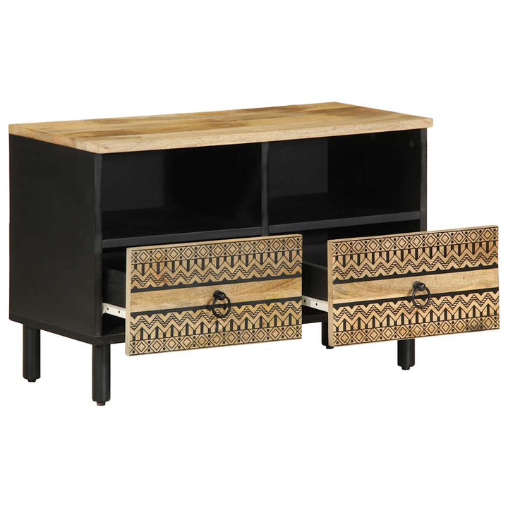 Tv-Bänk Svart 70X33,5X46 Cm Massivt Grovt Mangoträ