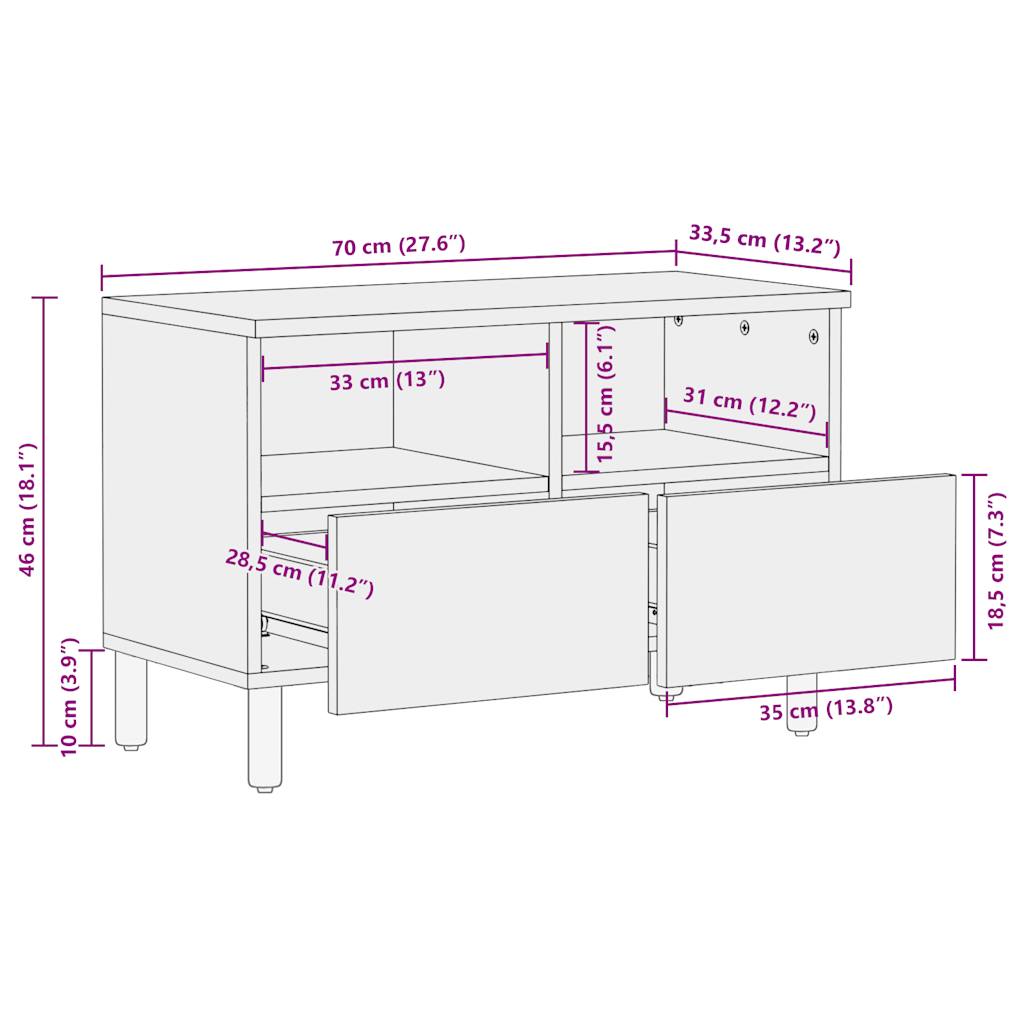 Tv-Bänk Svart 70X33,5X46 Cm Massivt Grovt Mangoträ