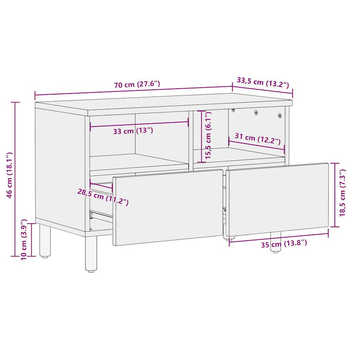 Tv-Bänk Svart 70X33,5X46 Cm Massivt Grovt Mangoträ
