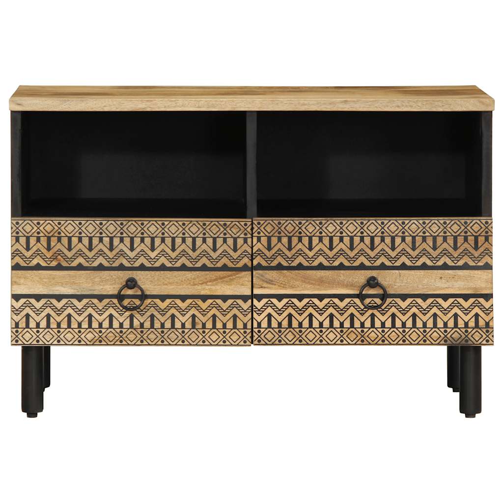 Tv-Bänk Svart 70X33,5X46 Cm Massivt Grovt Mangoträ