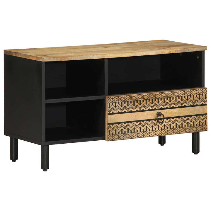 Tv-Bänk Svart 80X33,5X46 Cm Massivt Grovt Mangoträ