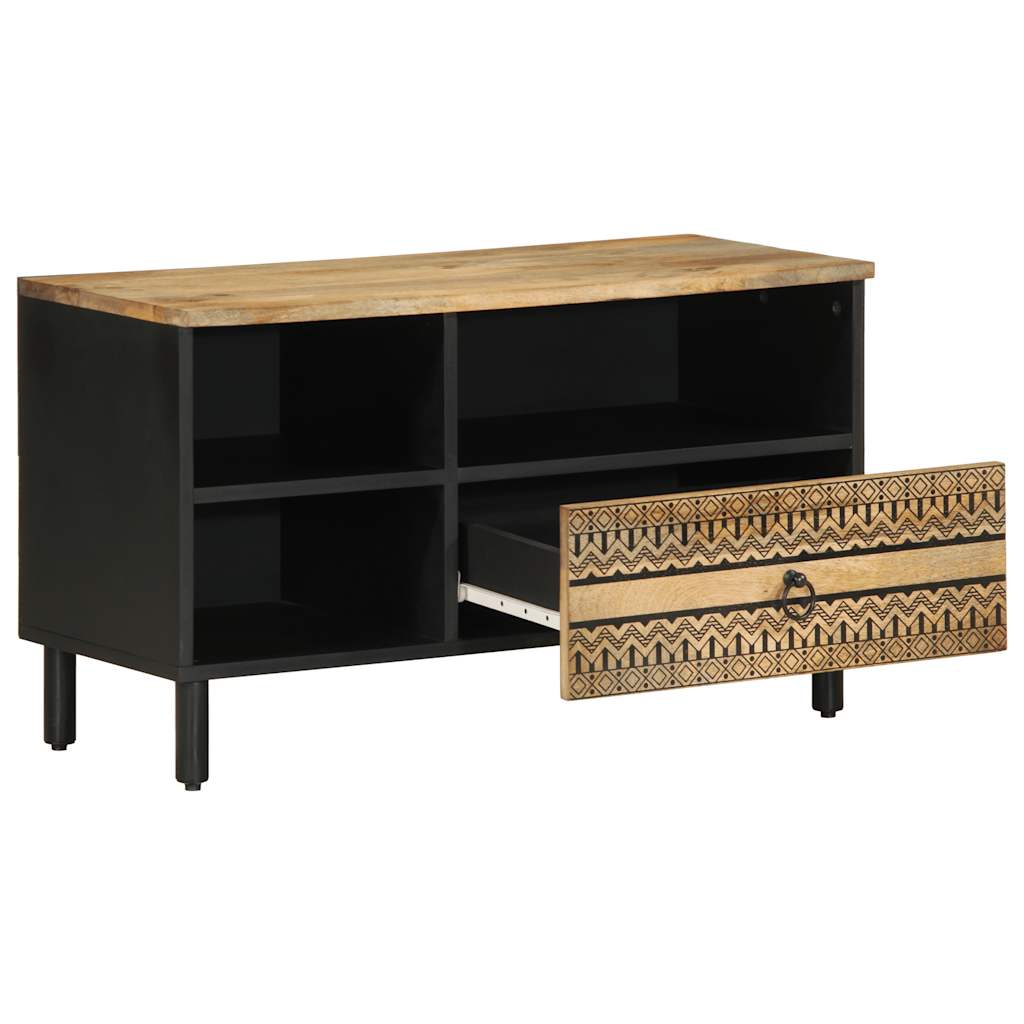 Tv-Bänk Svart 80X33,5X46 Cm Massivt Grovt Mangoträ