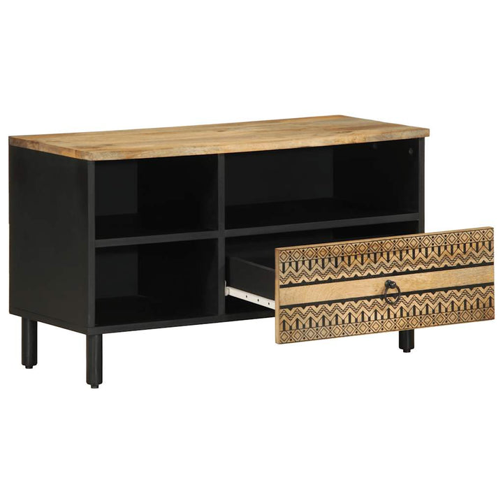 Tv-Bänk Svart 80X33,5X46 Cm Massivt Grovt Mangoträ