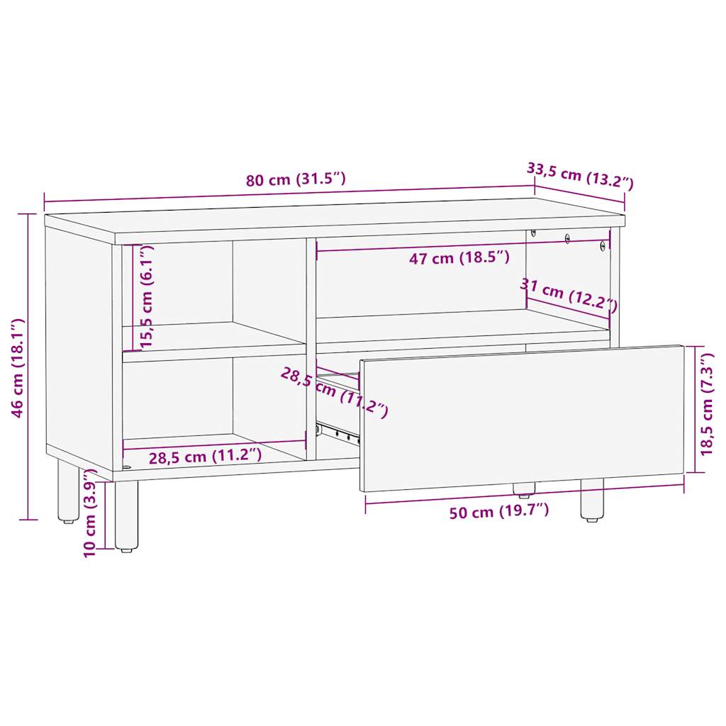 Tv-Bänk Svart 80X33,5X46 Cm Massivt Grovt Mangoträ