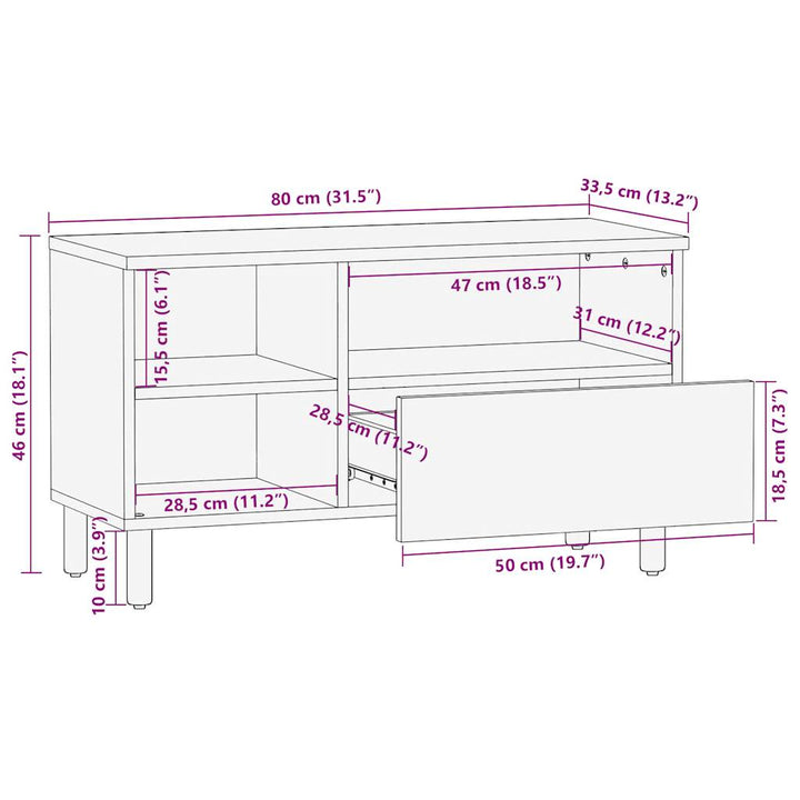 Tv-Bänk Svart 80X33,5X46 Cm Massivt Grovt Mangoträ