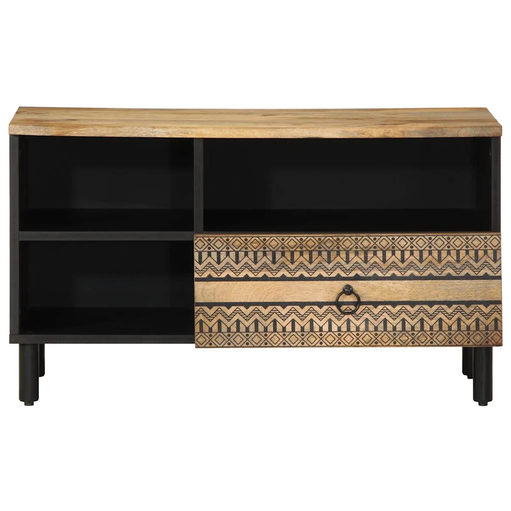 Tv-Bänk Svart 80X33,5X46 Cm Massivt Grovt Mangoträ